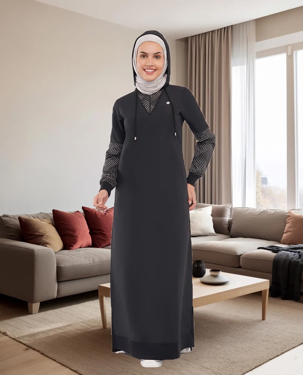 BLACK DOT HOODED JILBAB