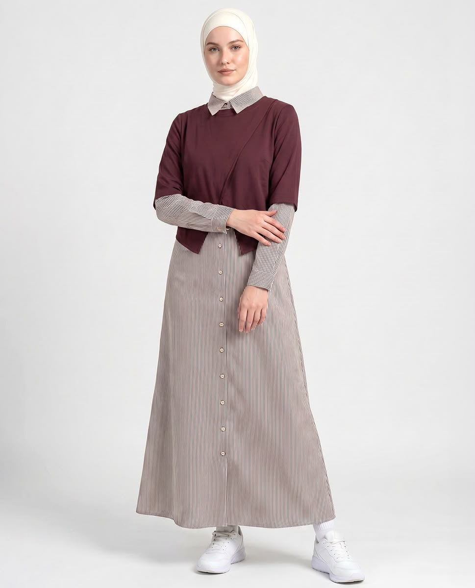 MAROON STRIPES SHIRT WITH JACKET JILBAB