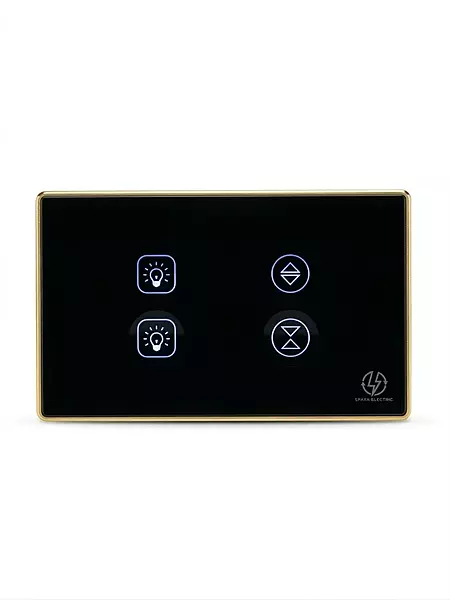 Tuya WiFi 2 gang light+ 1 curtain Black (gold frame)