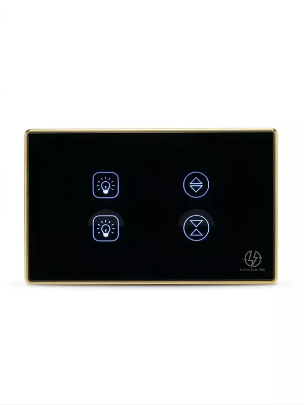 Tuya WiFi 2 gang light+ 1 curtain Black (gold frame)