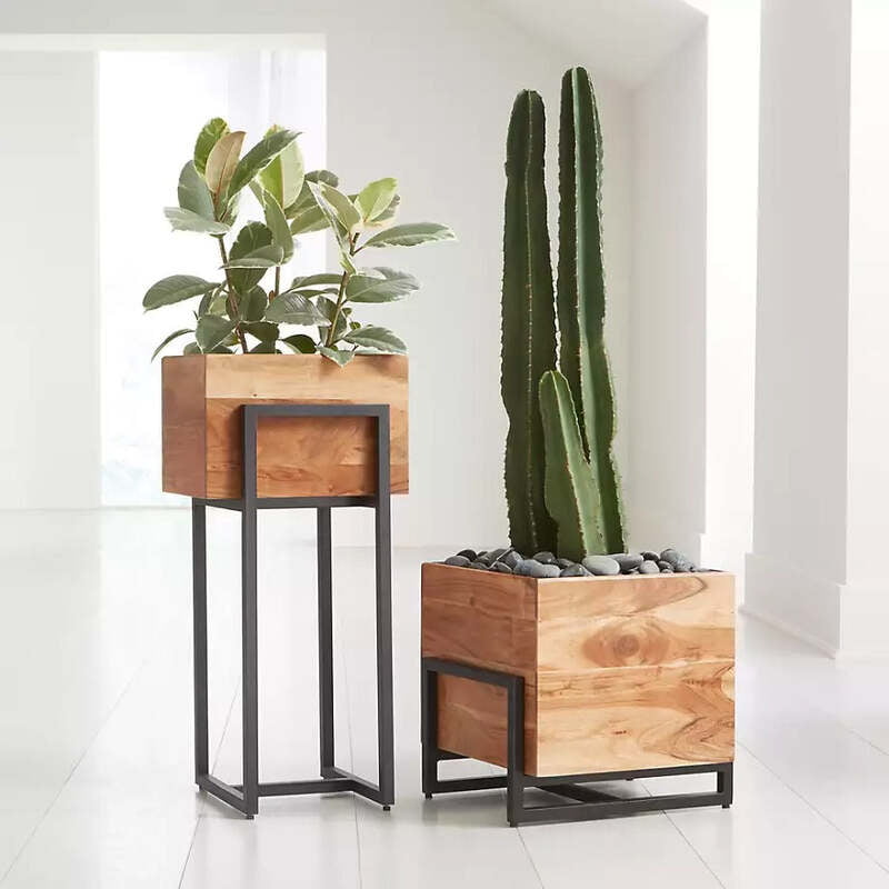 Set of 2 Wooden Metal Plant Stands | Modern Indoor Flower Stand Set of 2 Wooden Metal Plant Stands | Modern Indoor Flower Stand