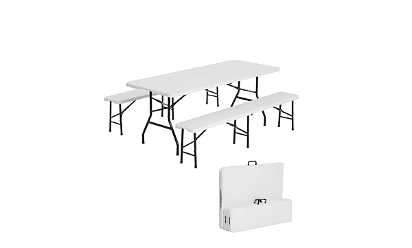 Table 6-ft Picnic Folding Set with 2 Benches White Rental / Tabla Juego de plegado de picnic