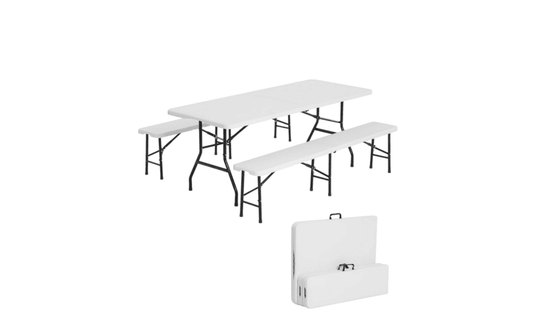 Table 6-ft Picnic Folding Set with 2 Benches White Rental / Tabla Juego de plegado de picnic