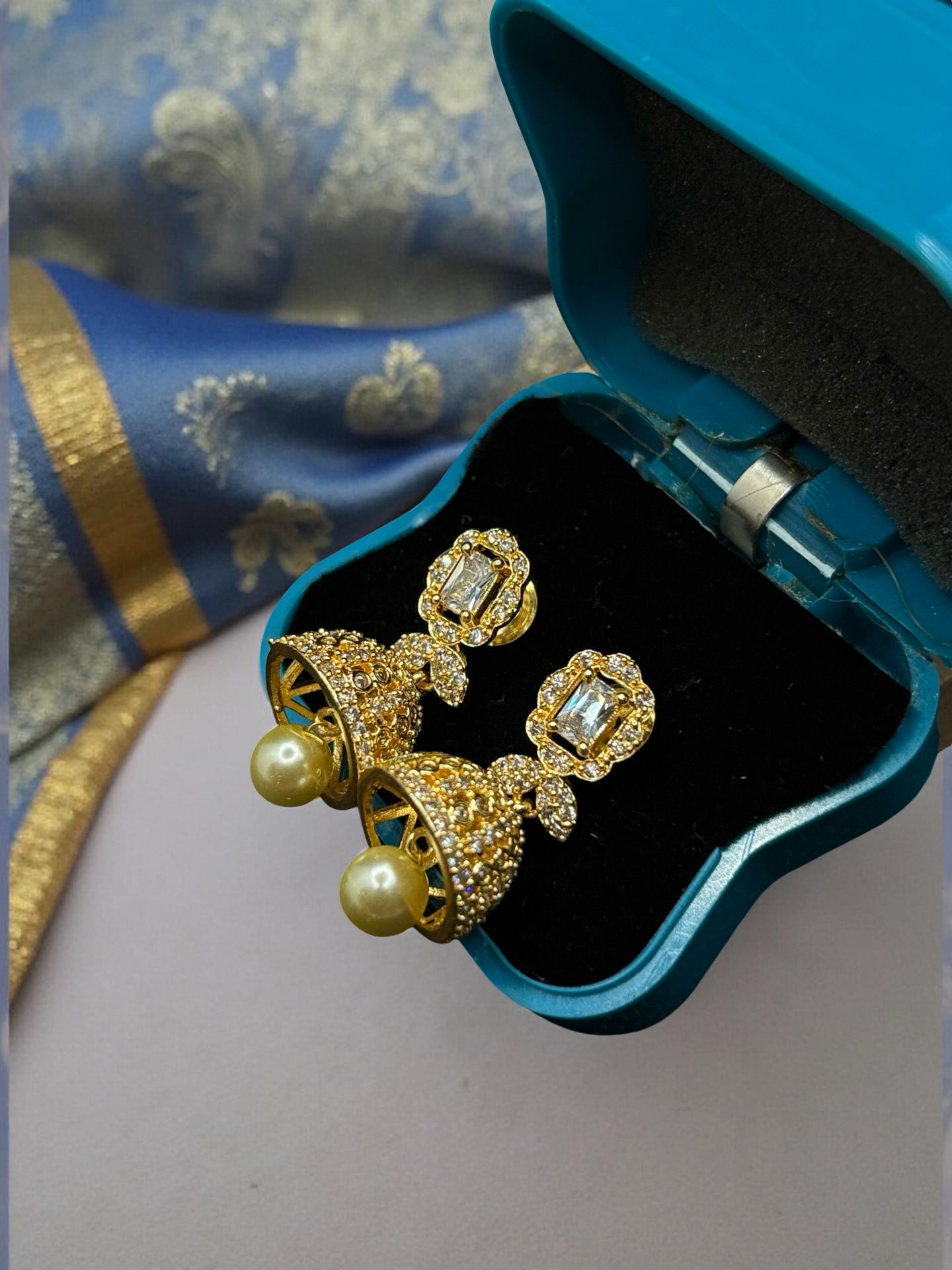 White AD stone Jumkha with Pearl drops