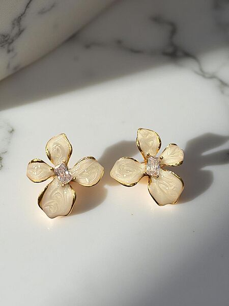 White Enamel Flower Studs