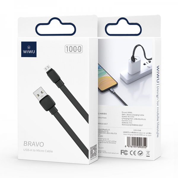 WIWU WI-C003 BRAVO USB TO MICRO CHARGING CABLE 2.4A 1M - BLACK