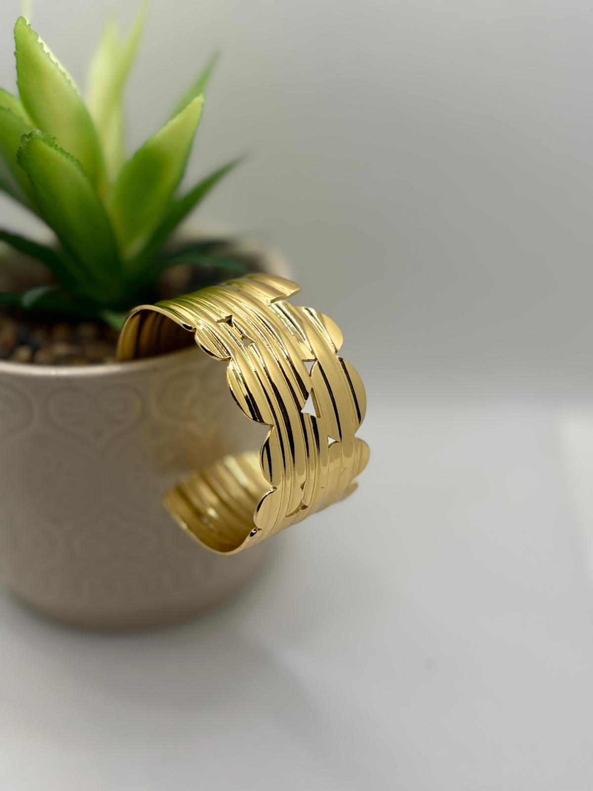 Wide Sculptural Wave Gold Cuff Bracelet
