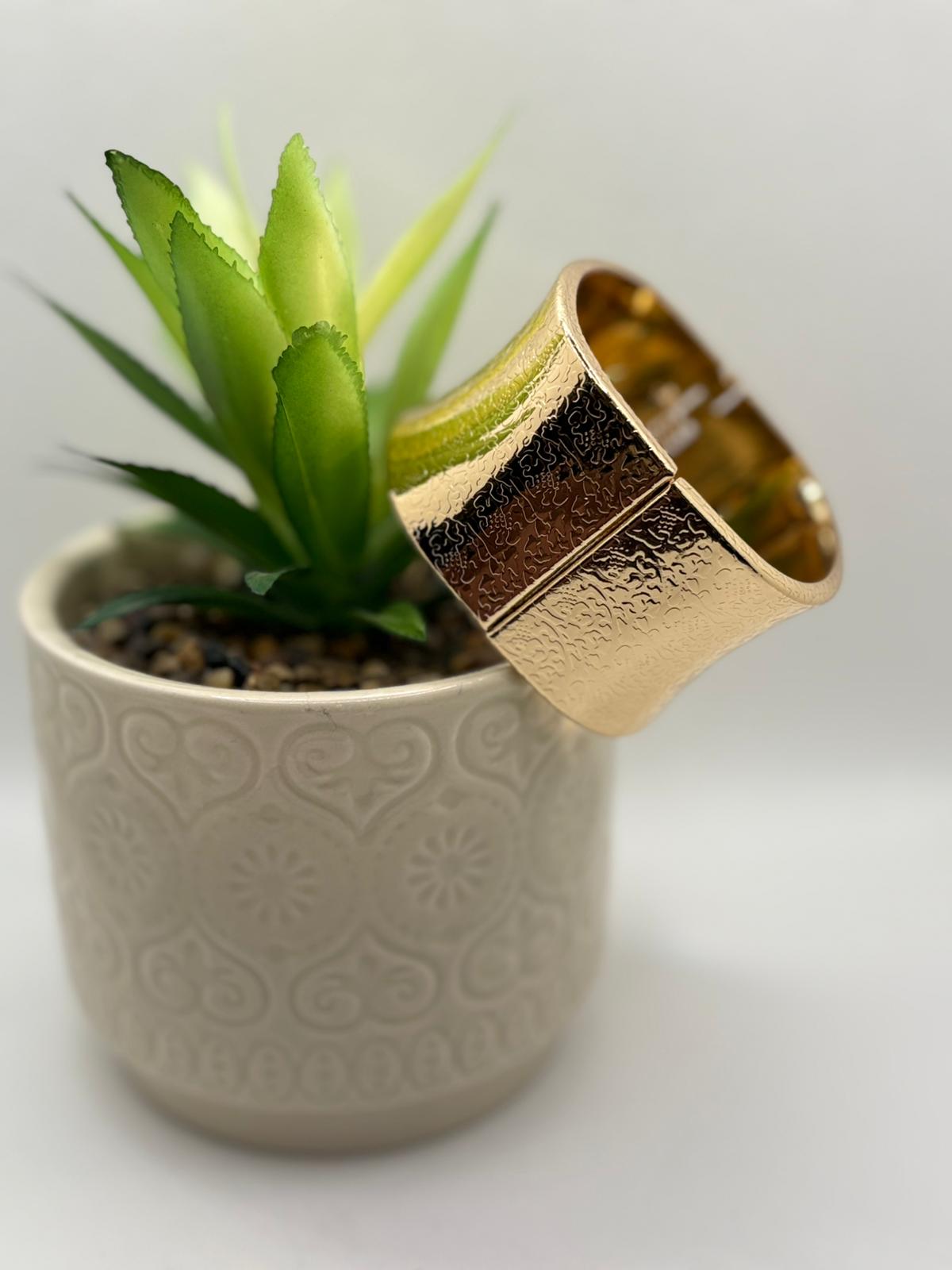 Wide Textured Hinged Bangle Bracelet