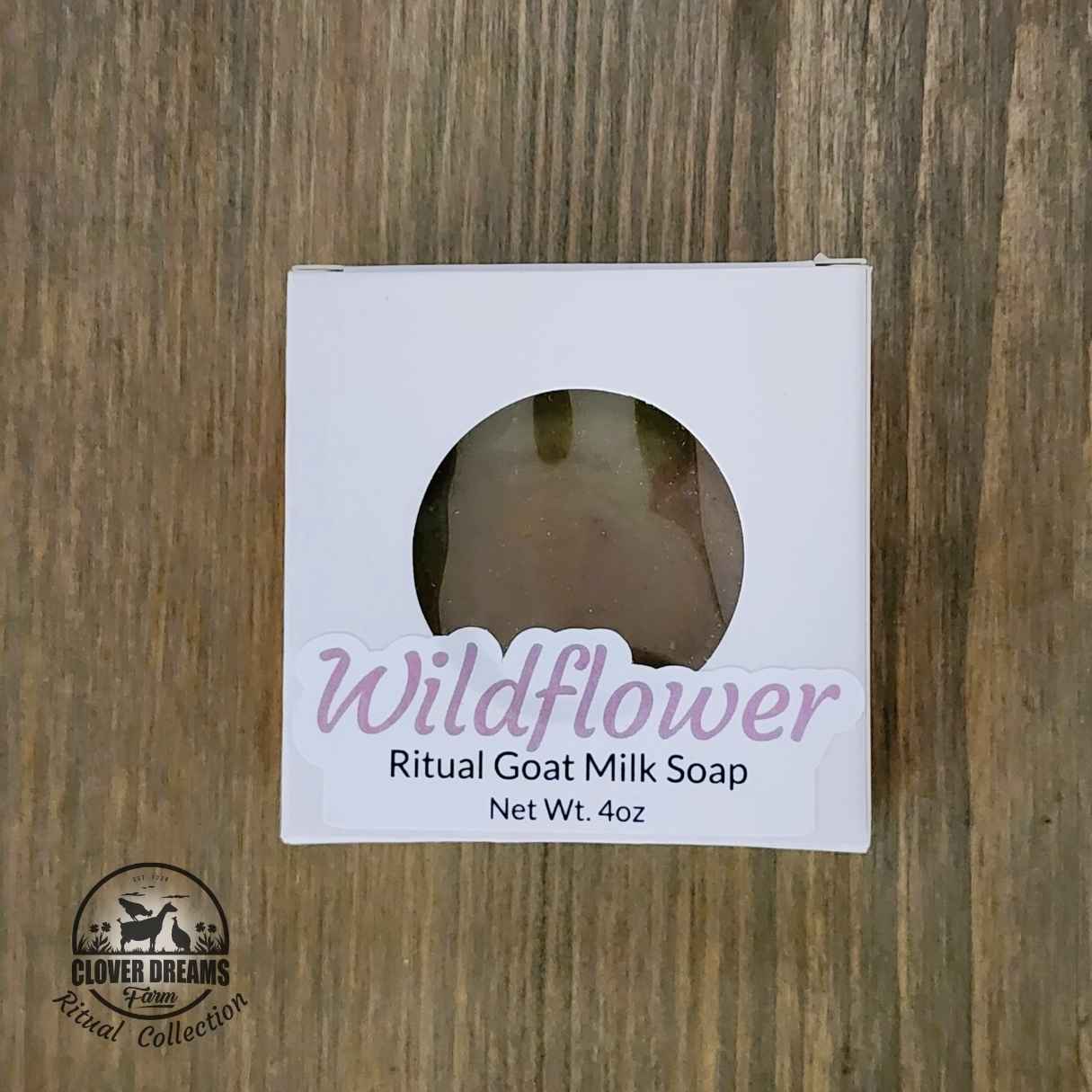 Wildflower Ritual Goat Milk Soap Bar in its white window box