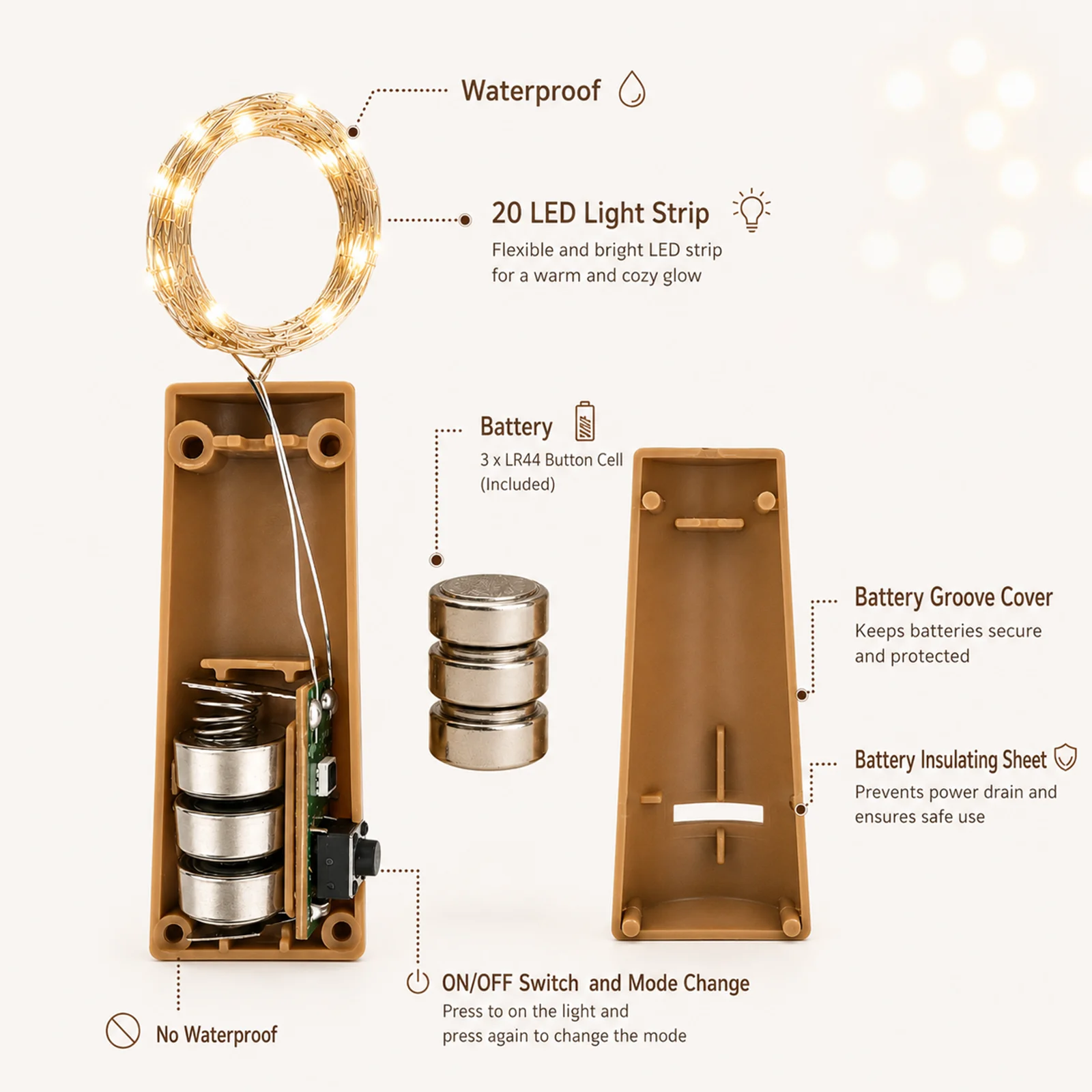 Wine Bottle Cork Lights Pack of 2 | 20 LED 2M Warm White Fairy Lights with 3 Modes