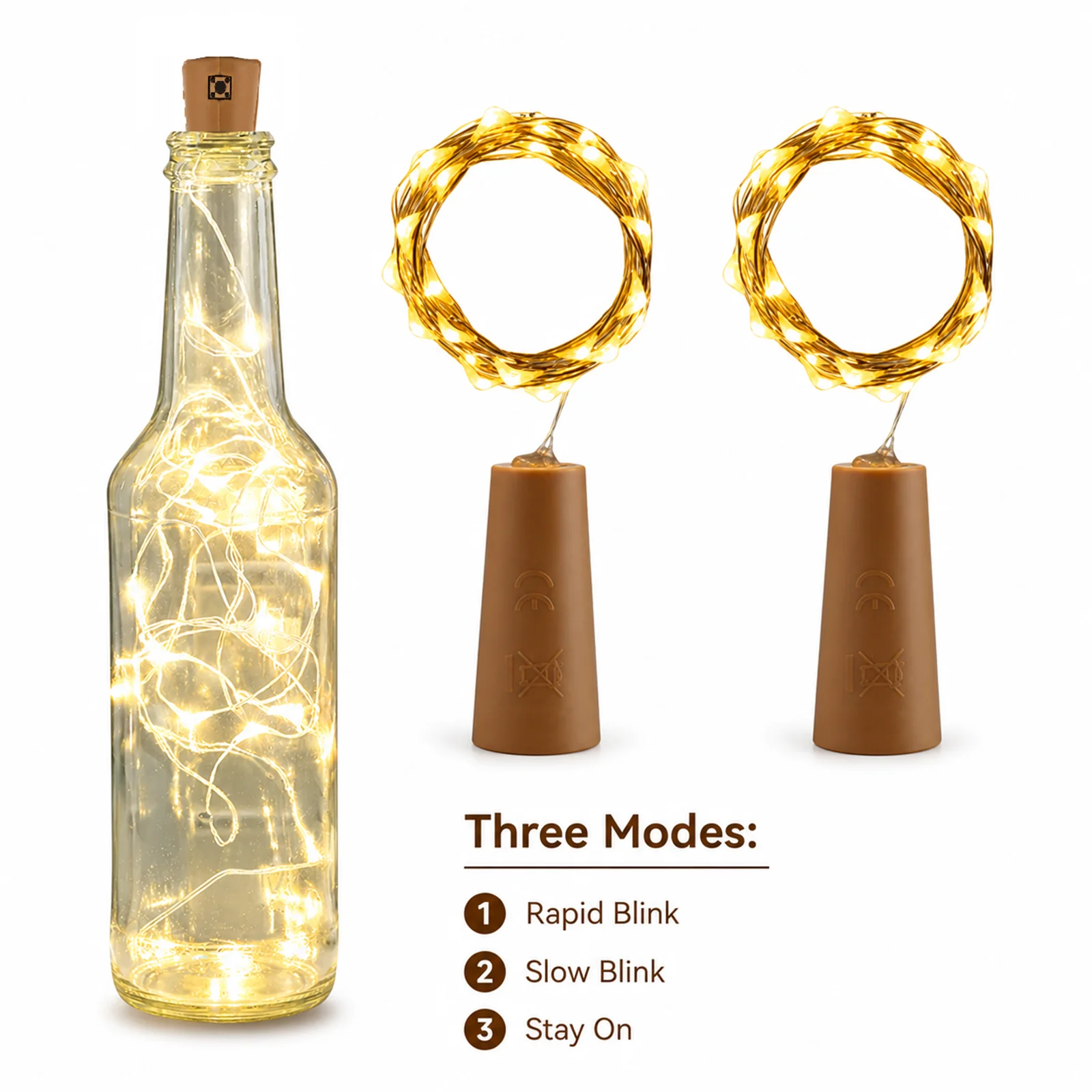 Wine Bottle Cork Lights Pack of 2 | 20 LED 2M Warm White Fairy Lights with 3 Modes