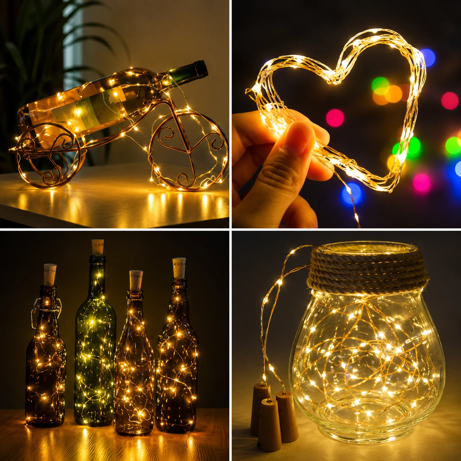 Wine Bottle Cork String Lights Pack of 2 | 20 LED 2M Warm White Fairy Lights for DIY Decoration