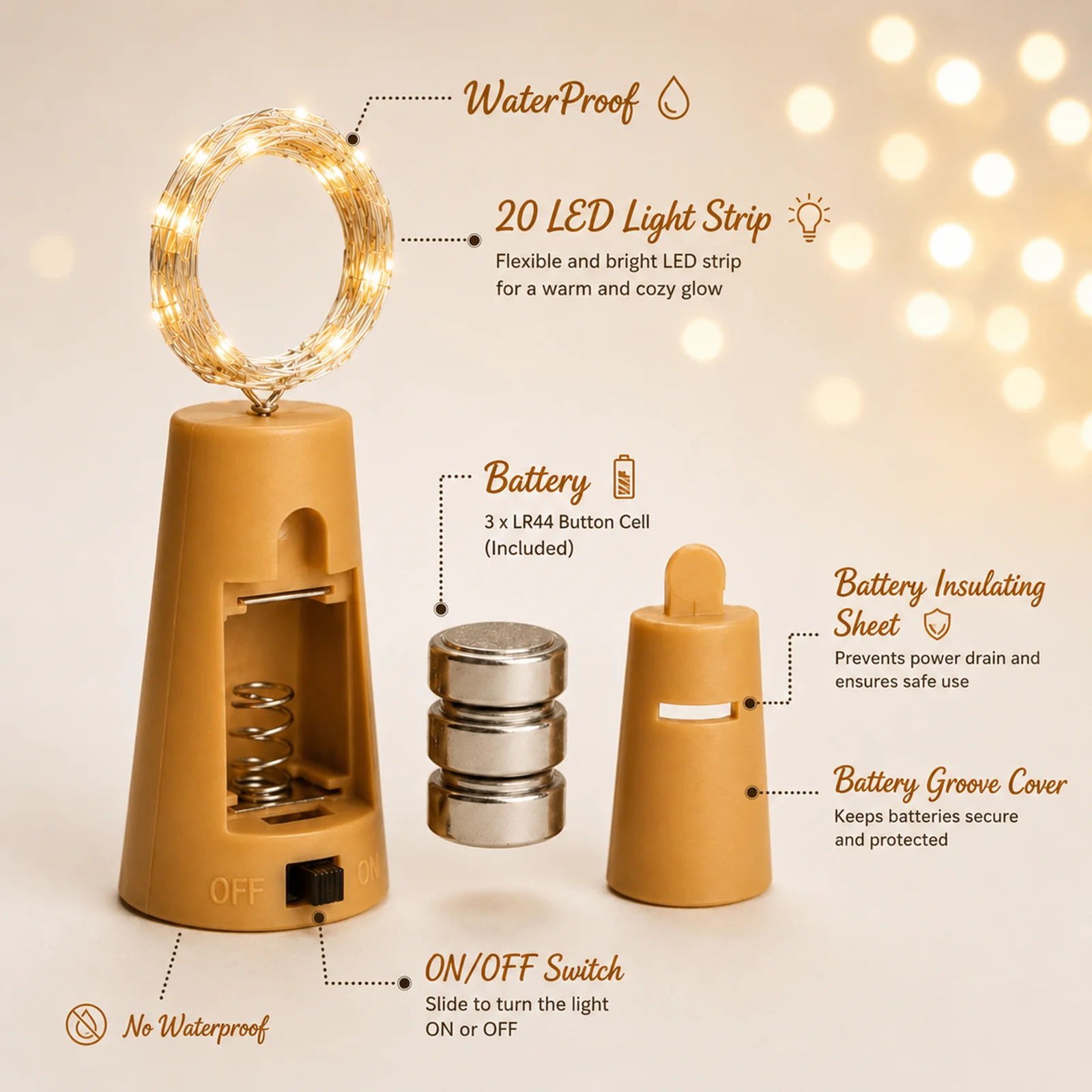 Wine Bottle Cork String Lights Pack of 2 | 20 LED 2M Warm White Fairy Lights for DIY Decoration