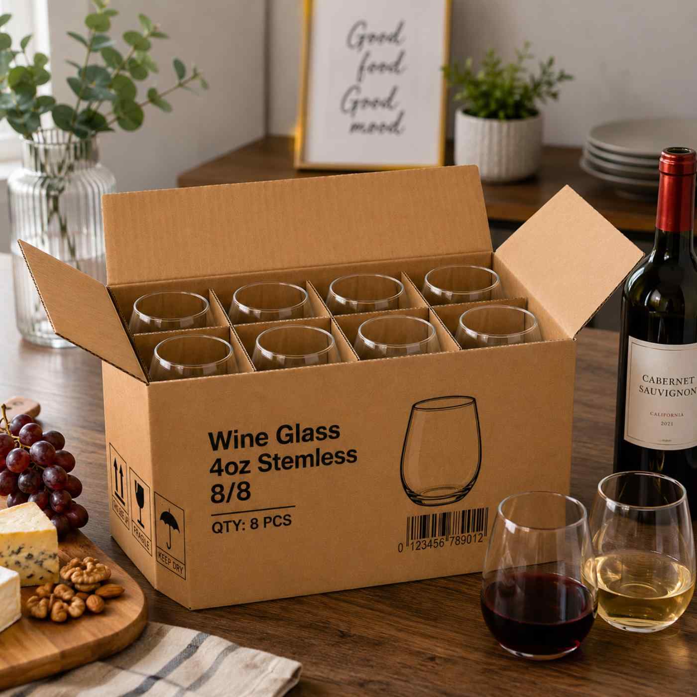 Wine Glass 4oz Stemless 8/8