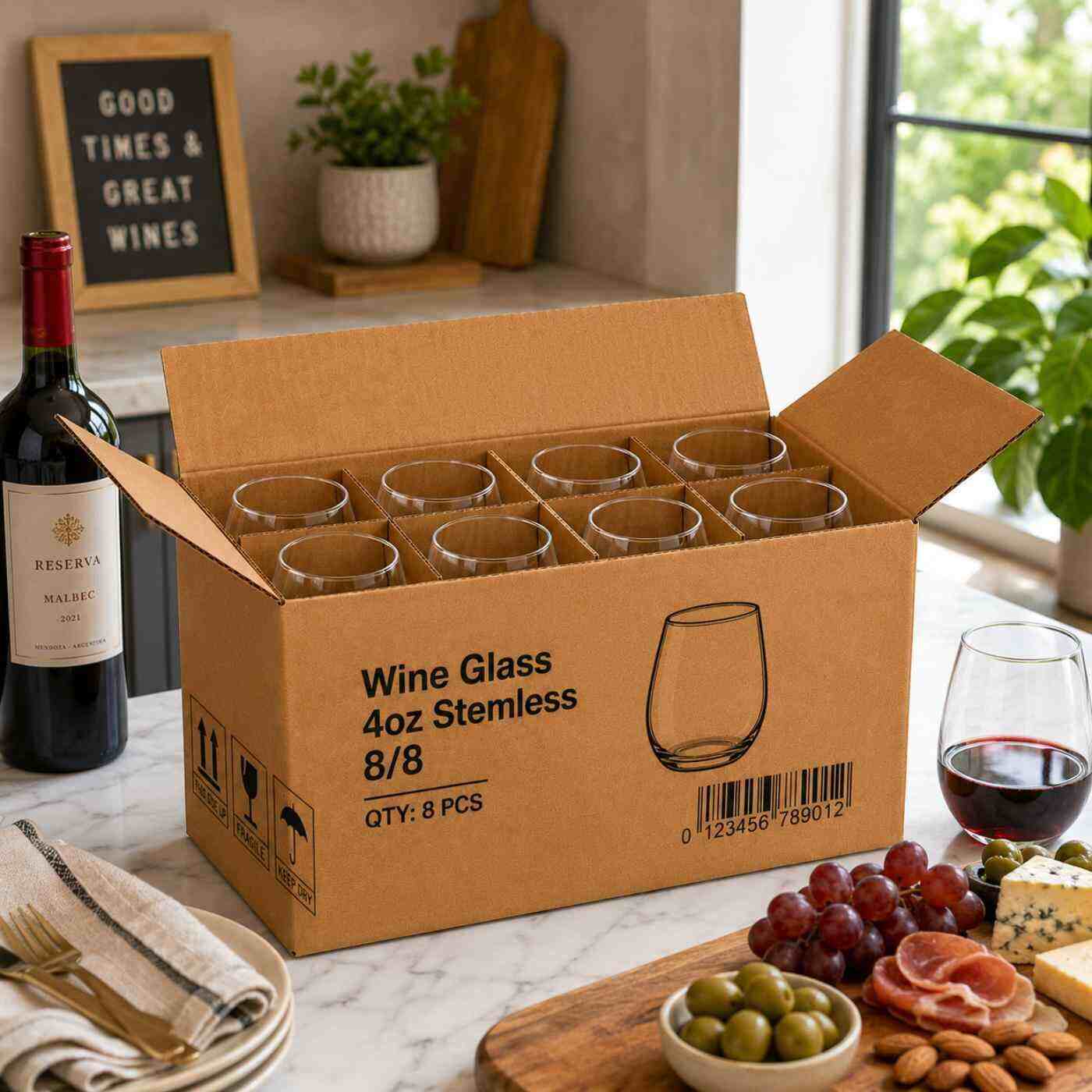 Wine Glass 4oz Stemless 8/8
