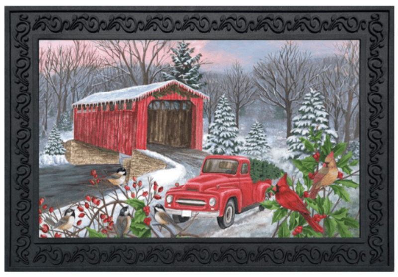 Winter Covered Bridge Doormat