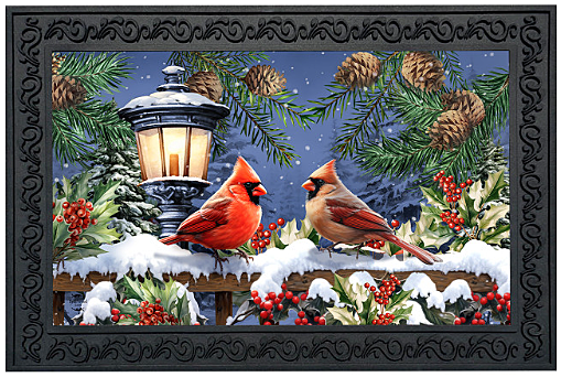 Winter Glow Cardinals Doormat – Holiday Lantern Welcome Mat