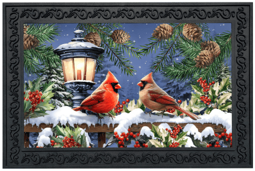 Winter Glow Cardinals Doormat – Holiday Lantern Welcome Mat