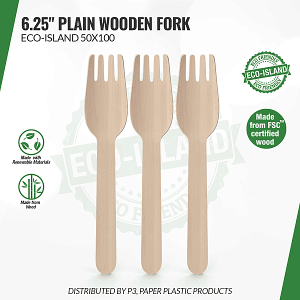 Wooden Fork 6.25" Plain Eco-Island 50/100