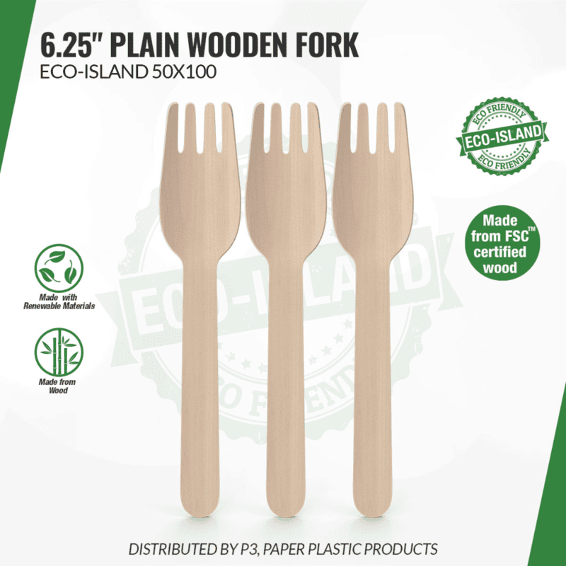 Wooden Fork 6.25" Plain Eco-Island 50/100