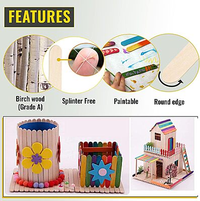 Wooden Ice Cream Sticks/Popsicle Sticks/DIY Crafts, School Projects-Beige 6 Inch-Pack of 50