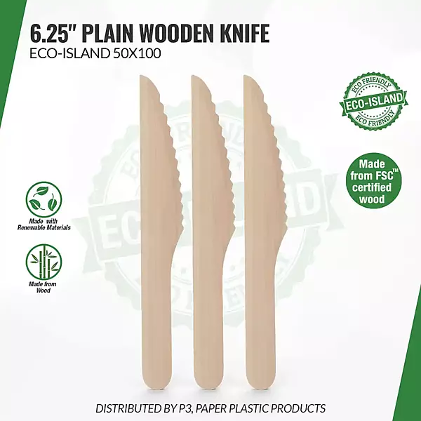 Wooden Knife 6.25" Plain Eco-Island 50/100