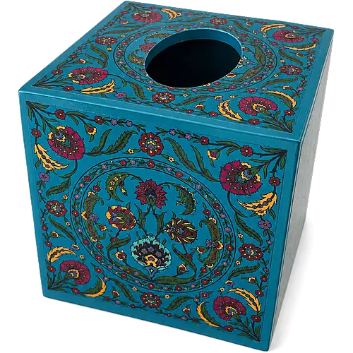 Wooden Tissue Box, Turquoise Paisley