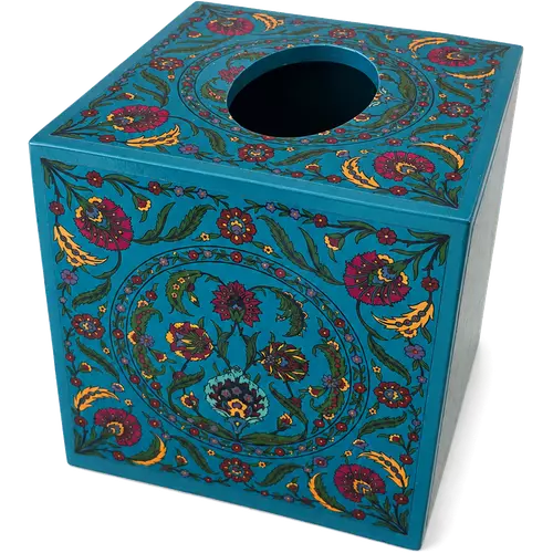 Wooden Tissue Box, Turquoise Paisley