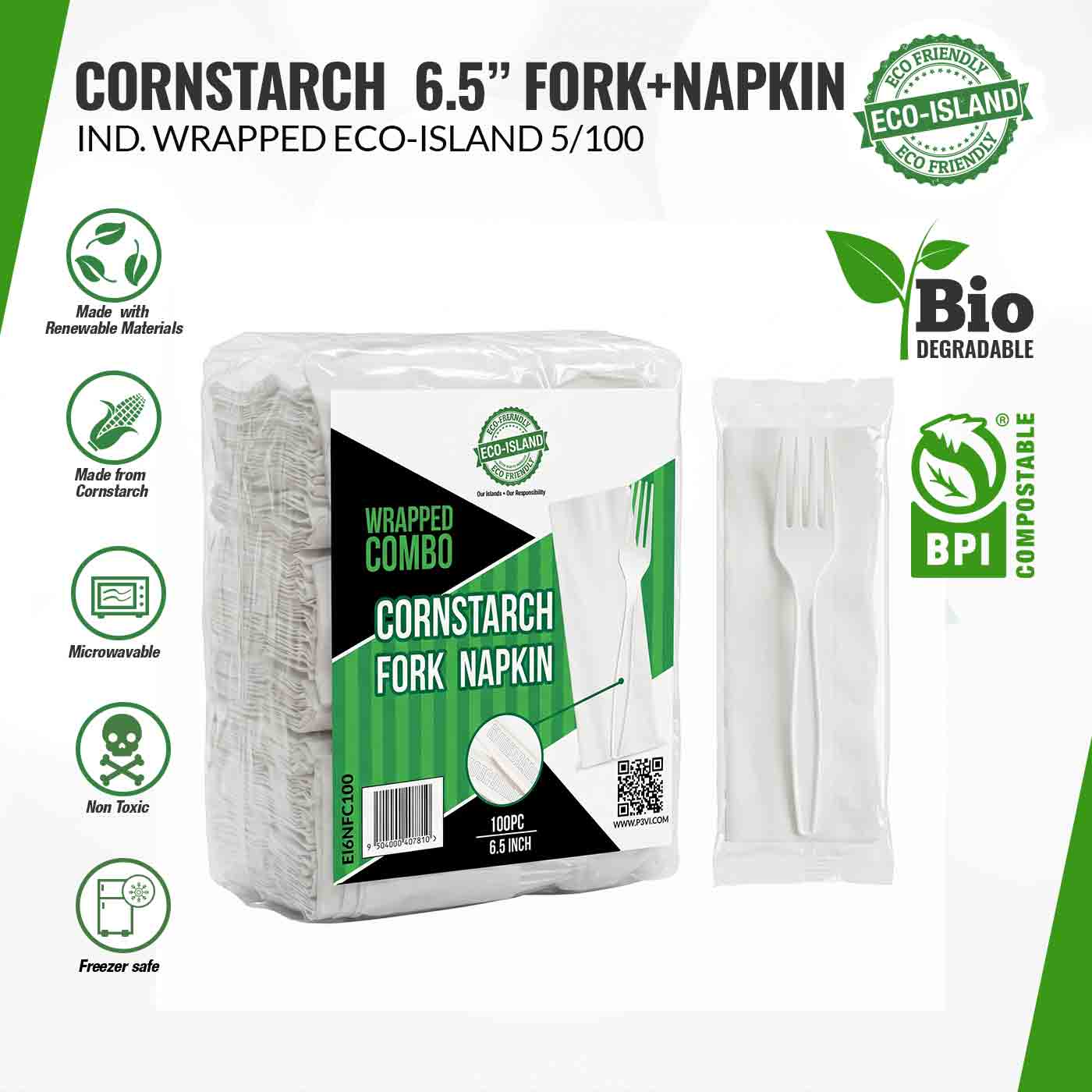 Wrapped Napk+Fork Eco-Island 5/100