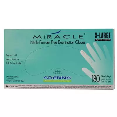 Adenna MIR165 Miracle Nitrile PF Exam Gloves, XL, 180 Count (Pack of 10)