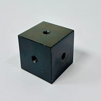 Sensor Mounting Block (XYZ) Mild Steel Blackodized (40x40x40mm) with thread tapped for accelerometers as per client's requirement(M60058)