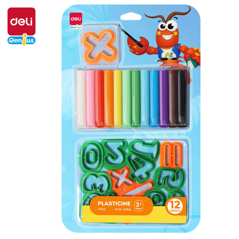 DELI GENIUS Y022 PLASTICINE 165G WITH 15 NUMBER MOLDS 12 COLORS