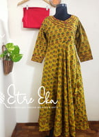 Ajrakh Hand Block Printed with Floral Prints/Designer Flared Kurti Set