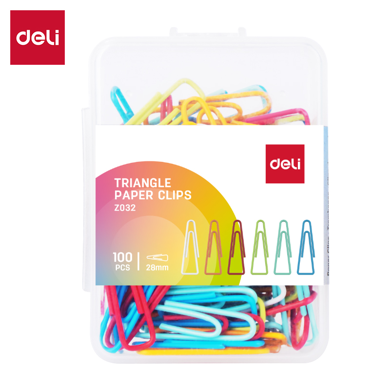 DELI Z032 PLASTIC ASST. COLOR PAPER CLIPS 28MM 100's