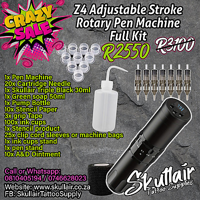 Z4 Adjustable stroke Wireless Tattoo Pen machine Full Kit