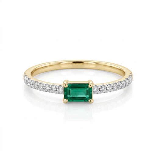 Anillo solitario Esmeralda con diamantes