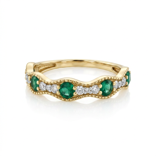 Anillo Wave con Esmeralda y Di
