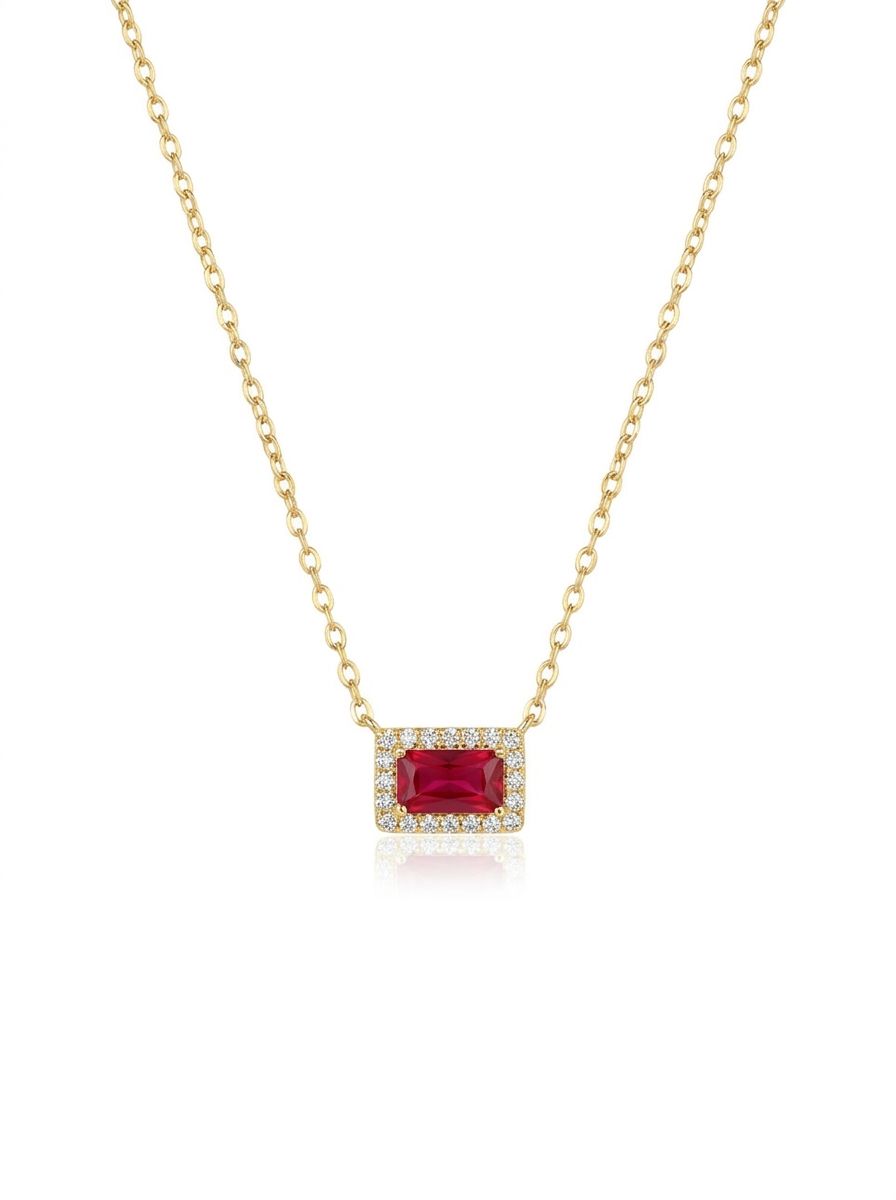 Cadena de oro con dije cuadrado de rubi grande con diamantes