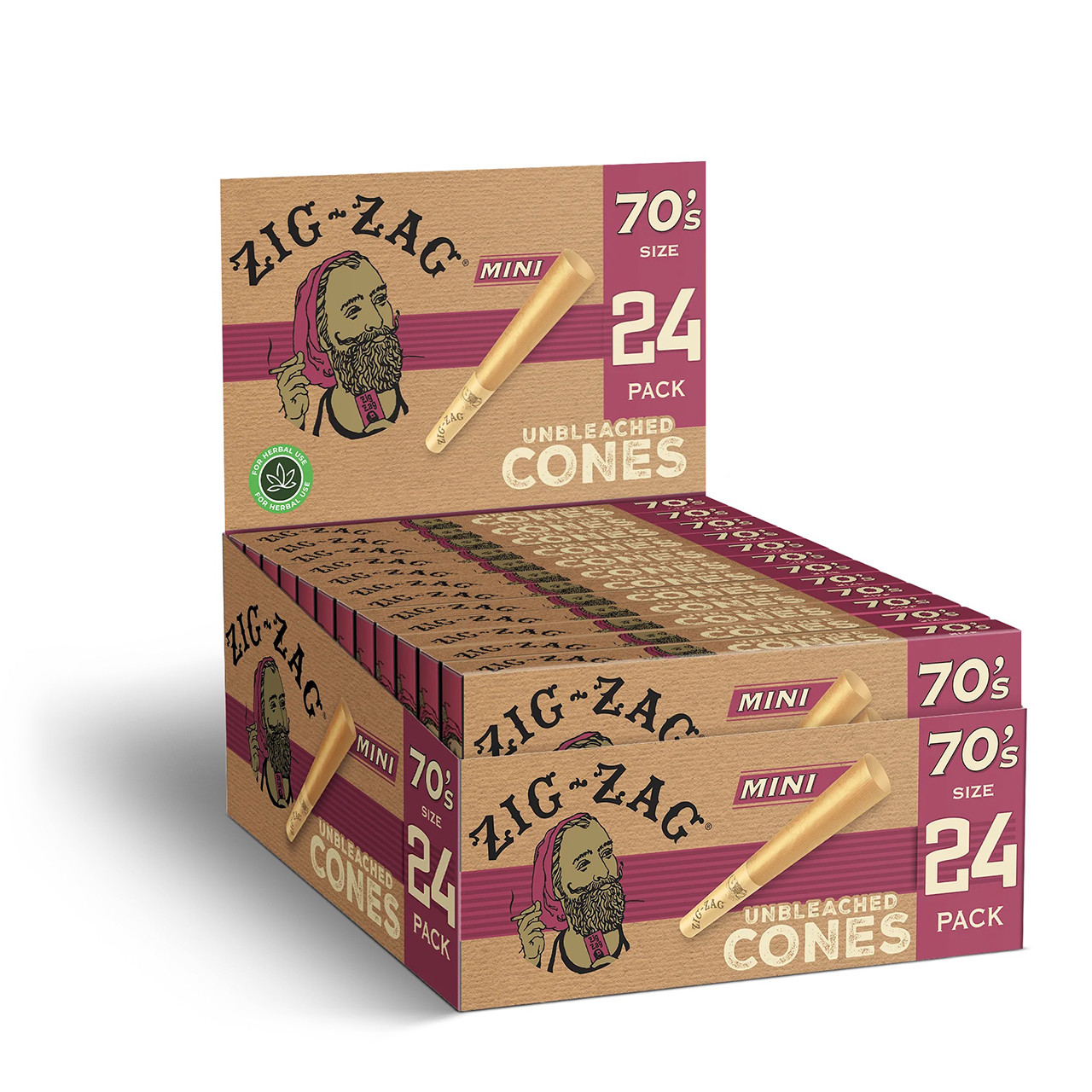 ZIG ZAG CONES - UNBLEACHED MINI 70s SIZE CONES 24PK - 12CT ZIG ZAG CONES - UNBLEACHED MINI 70s SIZE CONES 24PK - 12CT