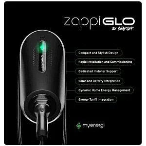 EV Charger-ZAPPI GLO-7kW-1 Phase-Tethered Black