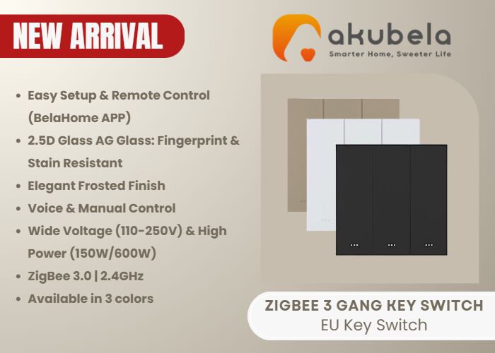 Zigbee 3 Gang Key Switch-EU - Black