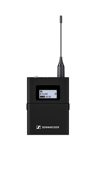 Sennheiser Digital wireless bodypack transmitter with 3-pin locking connector compatible with Evolution Wireless Digital systems.