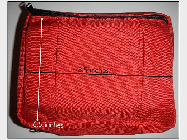 WMTC Guide First Aid Pack measures 8.5 inches by 6.5 inches.