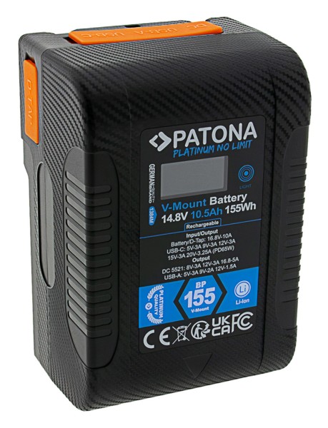 PATONA Platinum V-Mount battery BP-155W PD65 155Wh USB-C USB-A 2xD-Tap DC-out incl. Hardcase