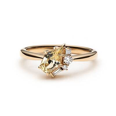 One of a Kind Shield Cut Yellow Sapphire and Diamond Ring