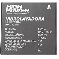 Hidrolavadora Electrica 1305 PSI HEAVY DUTY - HIGHL-1300