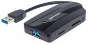 163590 Manhattan SuperSpeed USB 3.0 Hub and Card Reader/Writer  Three Ports Supports MicroSD SD and MMC