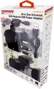 5161815031308 Promate Chargmate.8 All in One Multiregional USB power adapter with dual usb charging port for Mobi