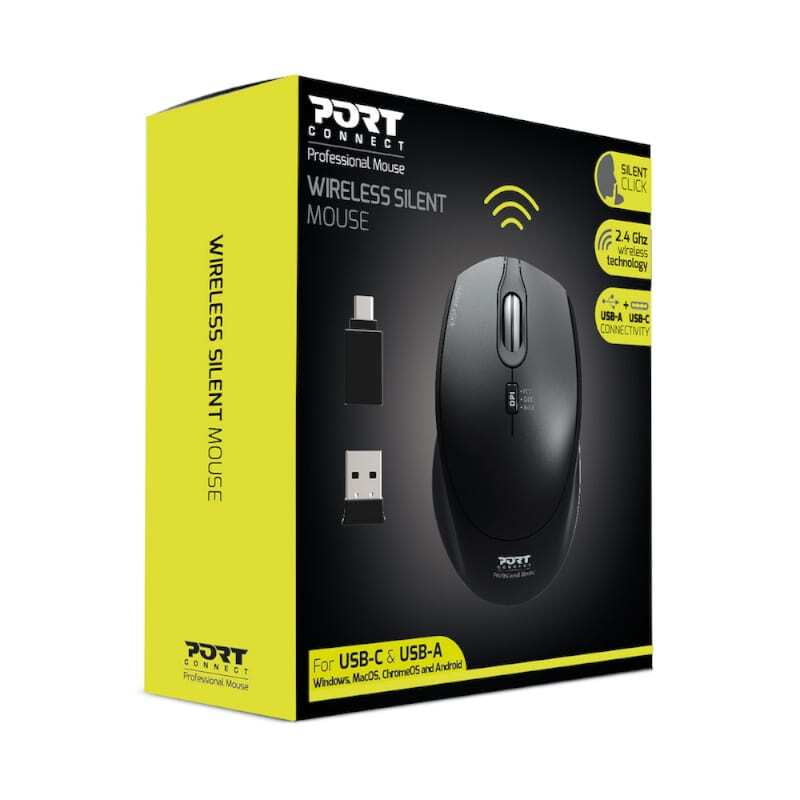 900713 Port Wireless Silent 3600DPI 3 Button USB and TypeC Dongle Mouse  Black