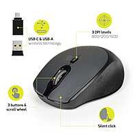 900713 Port Wireless Silent 3600DPI 3 Button USB and TypeC Dongle Mouse  Black